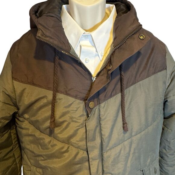 Volcom Workwear Men’s Hooded Quilted Jacket M Olive Drab Brown Mountain Lining - Picture 6 of 16